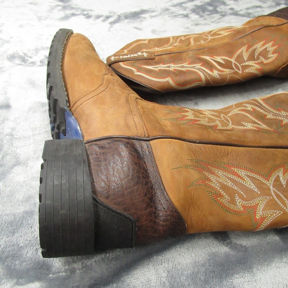 Tony Lama Women 7.5B Cowboy Boots Brown Red Leather Square Toe Western Riding - Picture 7 of 16